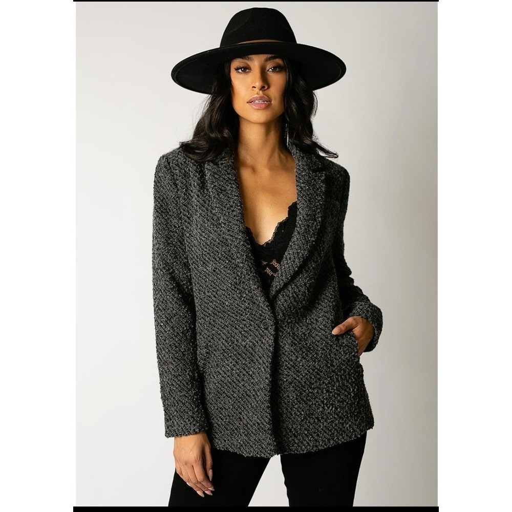 *NEW* Joyfolie Womens XS Louve Blazer Charcoal Wool Blend Textured Jacket
